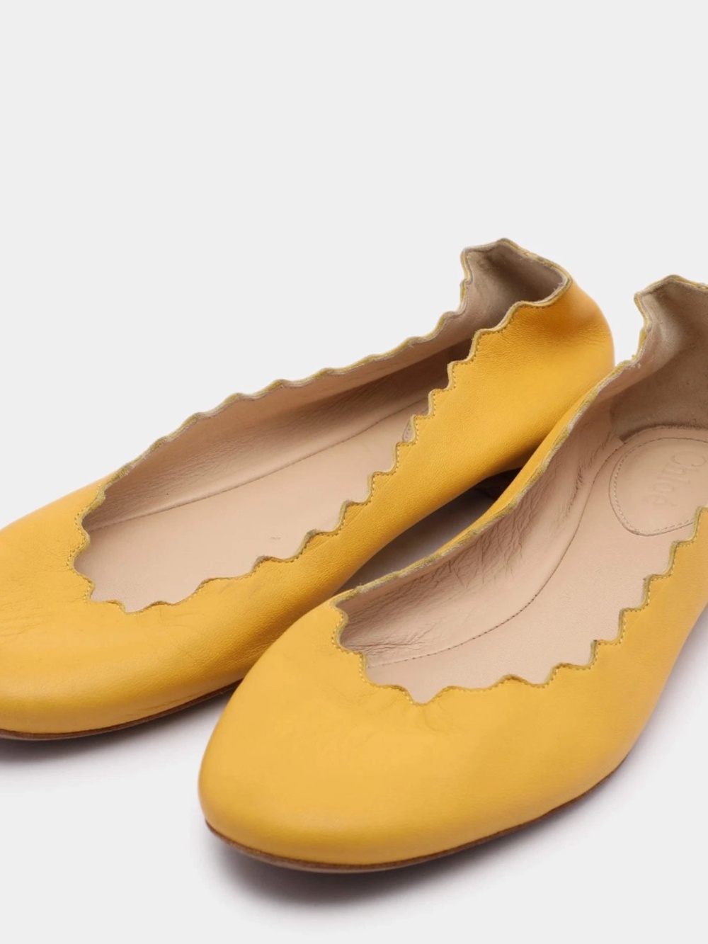 Chloe Yellow Leather Scalloped Ballet Flats Size 36.5